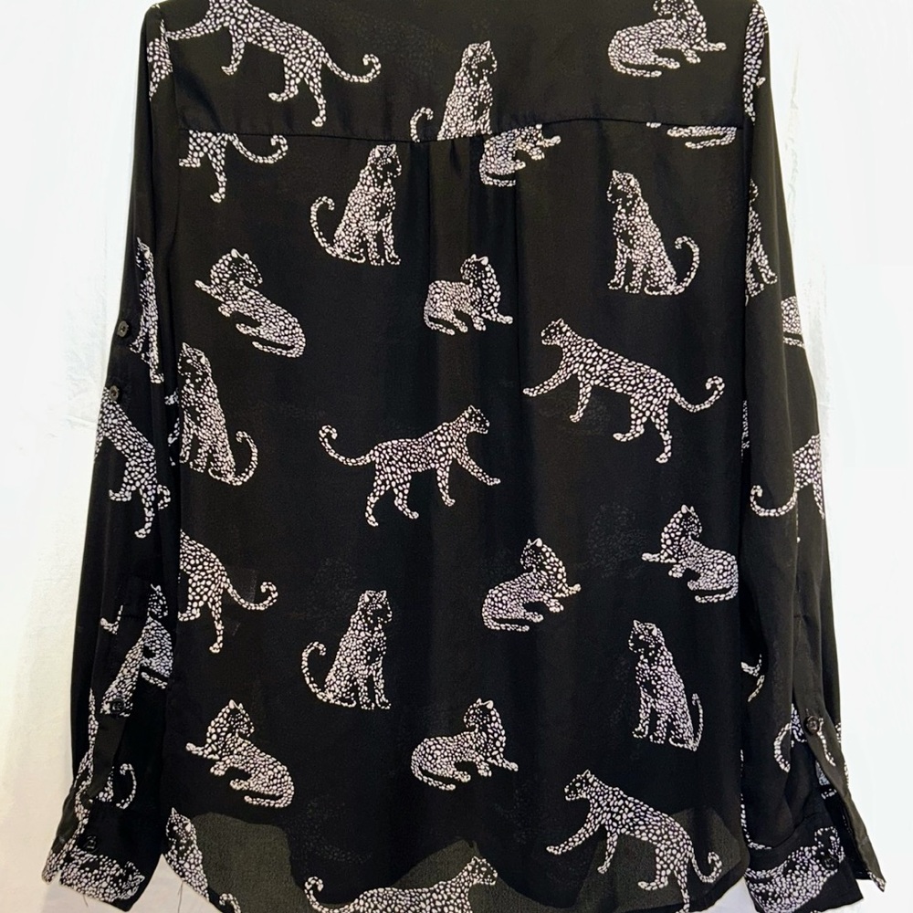 New York & Company Black Shirt with White Leopard Design, Size M “see pictures” - Picture 2 of 6